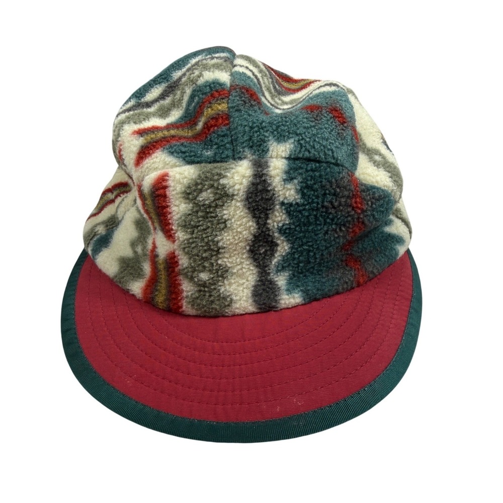 Patagonia Duckbill Fleece Hat Large 90s‎ Synchilla Red Aztec Geometric Print VTG